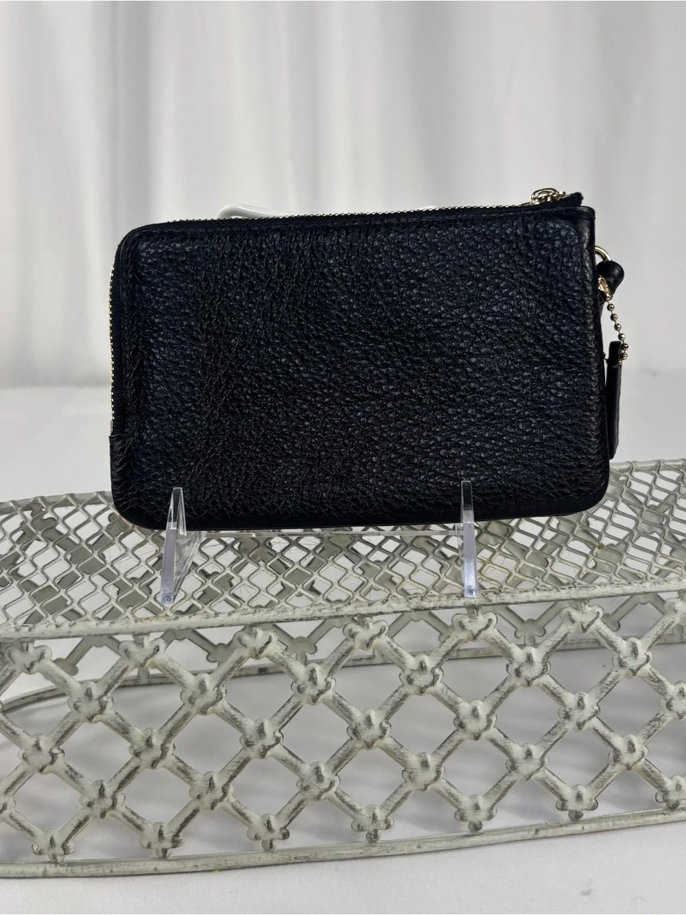 Coach Black Pebbled Leather Double Zip Wristlet Wallet